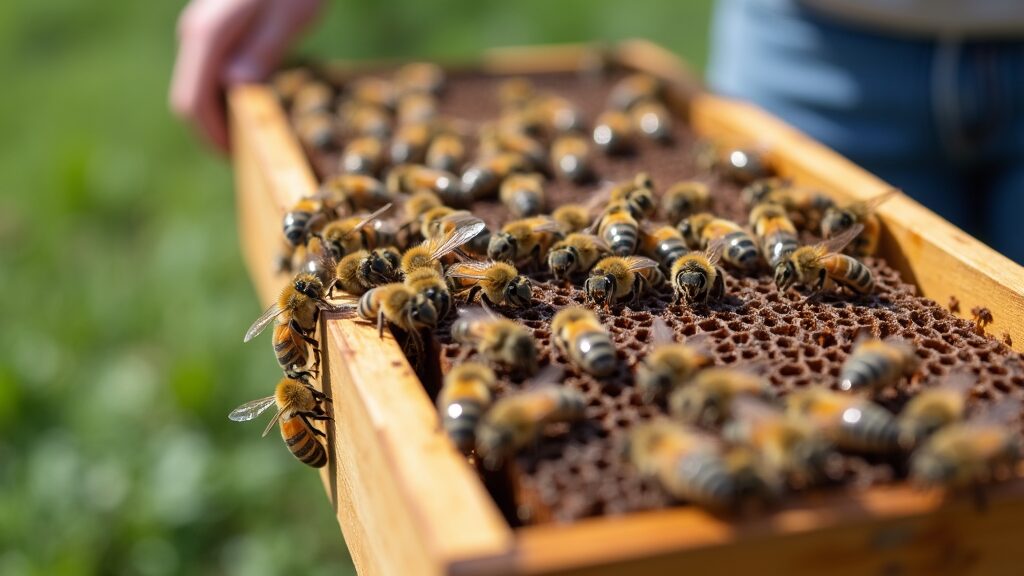 A vibrant beehive with busy bees